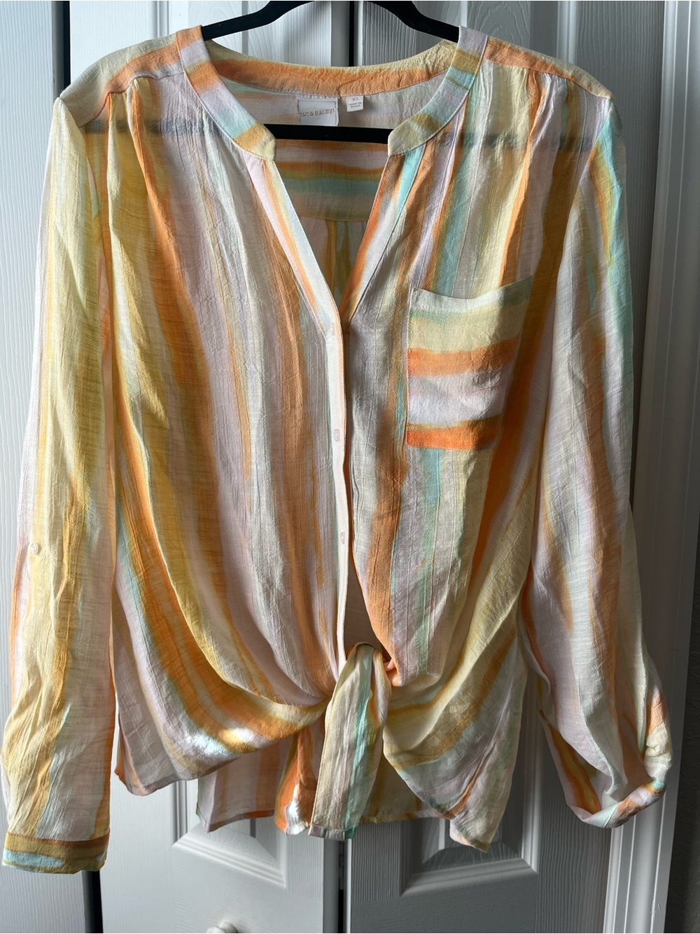 Zac & Rachel Striped Tie-Front Button Down Top size XL